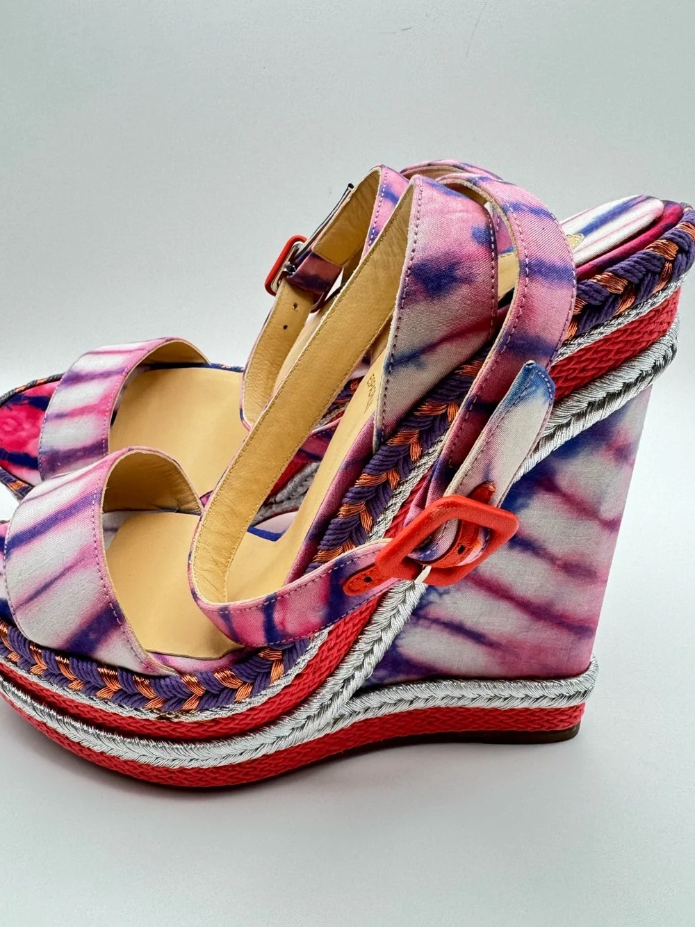 Christian Louboutin Cataclou Duplice Bambola Print Espadrille Wedges 37
